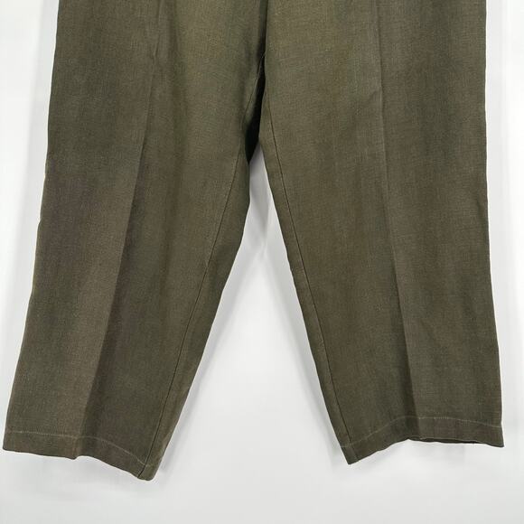 Eileen Fisher 100% Linen Pants High Rise Straight Leg Ankle Olive Green - Picture 3 of 8